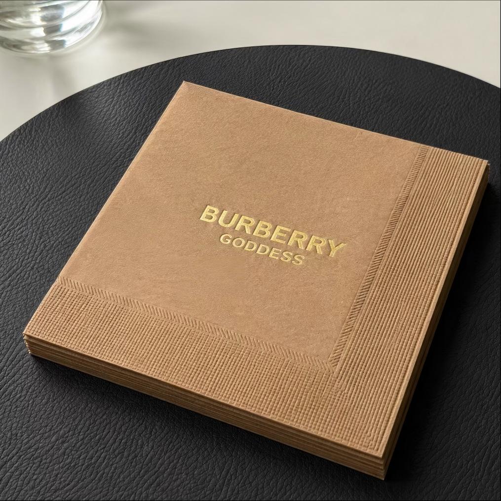Marangyang Gold Foil na Naselyohang Brown Paper Napkin | 25x25 cm | Custom na 